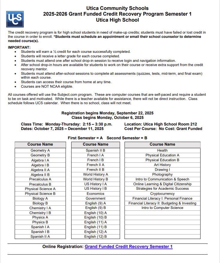 Credit Recovery 25-26 Semester 1